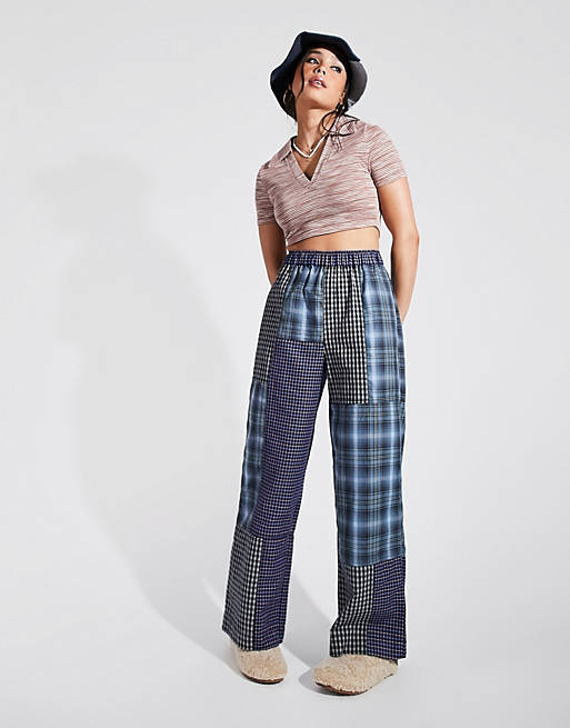  patchwork pull on trouser in multi check 