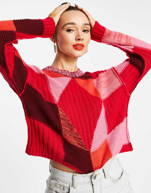 ASOS DESIGN – Patchwork-Pullover in Rot