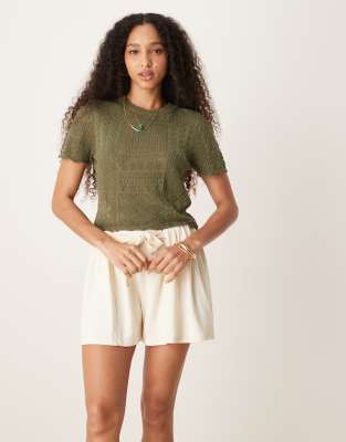 Asos Design Patchwork Stitch Interest Knit T-shirt-green