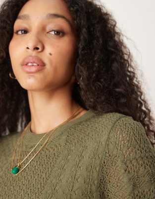 Asos Design Patchwork Stitch Interest Knit T-shirt-green