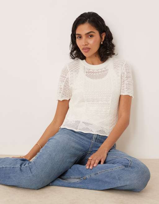 ASOS DESIGN patchwork stitch interest knit T-shirt, 4 of 4