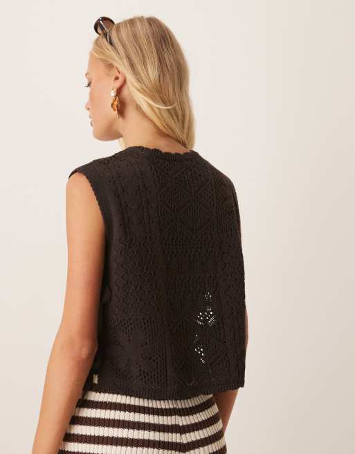 ASOS DESIGN patchwork stitch interest knit tank top with tie sides in chocolate 