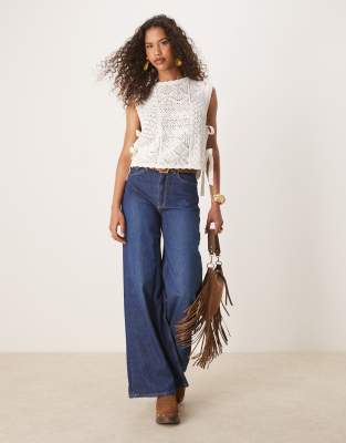Asos Design Patchwork Stitch Interest Knit Tank Top With Tie Sides