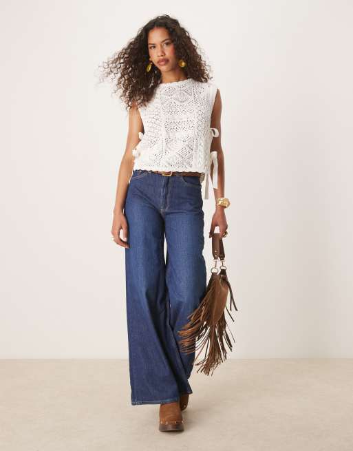 ASOS DESIGN patchwork stitch interest knit tank top with tie sides in white , 2 of 4
