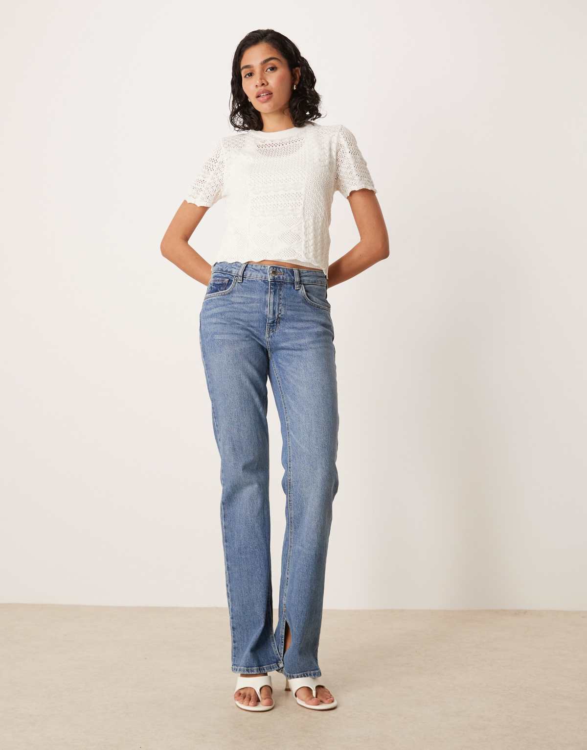 ASOS DESIGN patchwork stitch interest knitted t-shirt