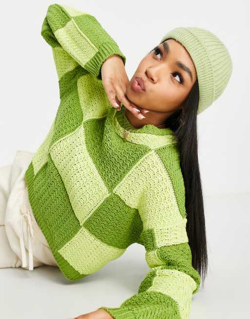 ASOS DESIGN patchwork sweater in green