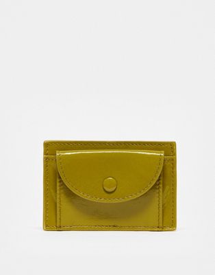 ASOS DESIGN patent leather card holder in green