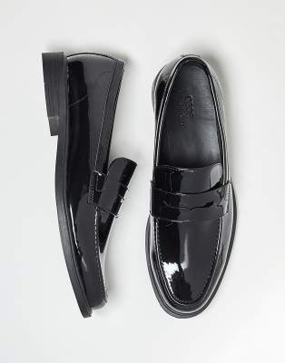 ASOS DESIGN patent penny loafers in black - view 1