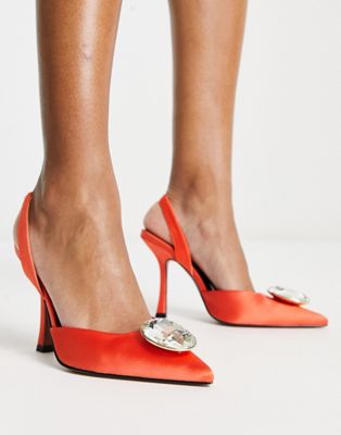 ASOS DESIGN Patron embellished slingback high heeled shoes in orange - ASOS Price Checker