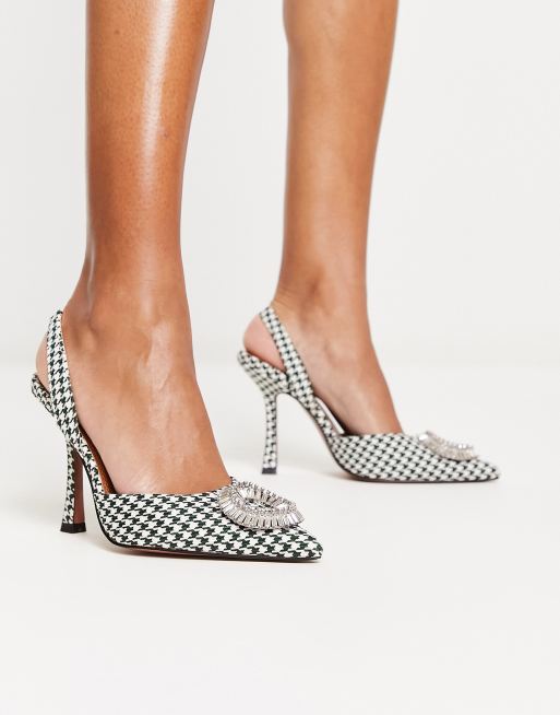 ASOS DESIGN Patron embellished slingback high heeled shoes in check