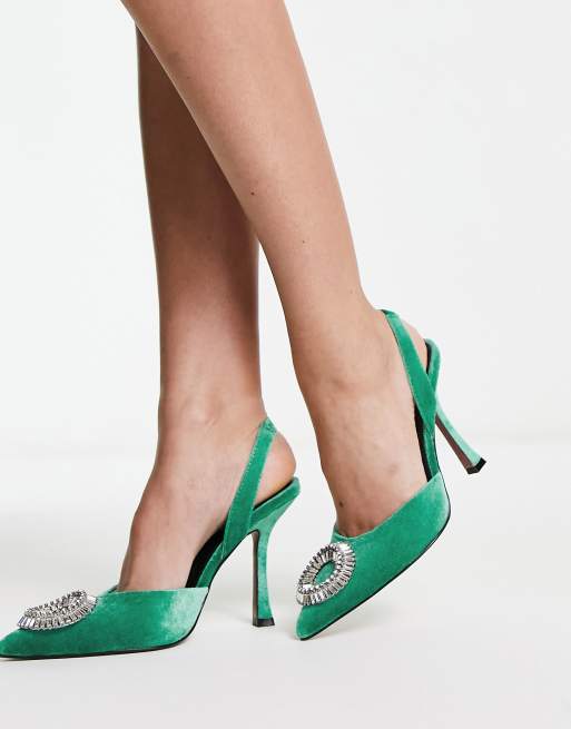 ASOS DESIGN Patron embellished slingback high heeled shoes in green ASOS