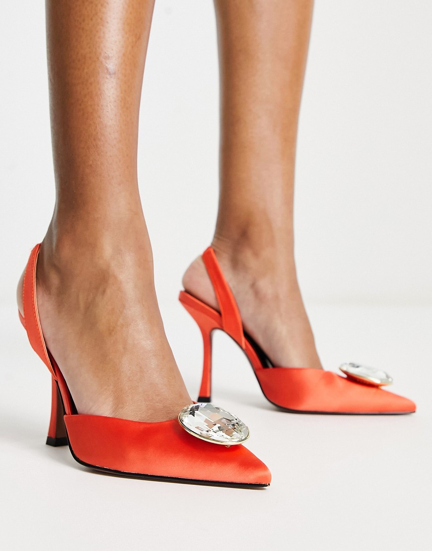 Asos Design Patron Embellished Slingback High Heeled Shoes In Orange
