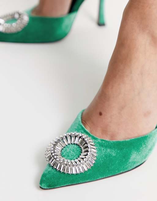 ASOS DESIGN - Patron - Slingback schoenen met hoge hak en versieringen in groen, 2 van 4