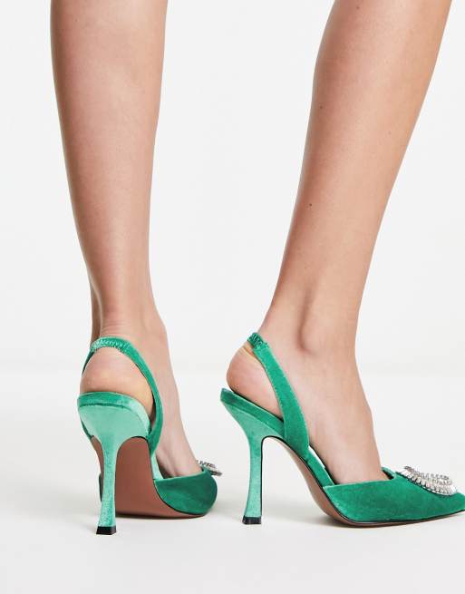 ASOS DESIGN - Patron - Slingback schoenen met hoge hak en versieringen in groen, 3 van 4
