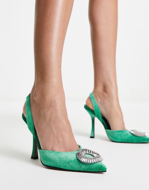 ASOS DESIGN - Patron - Slingback schoenen met hoge hak en versieringen in groen, 4 van 4