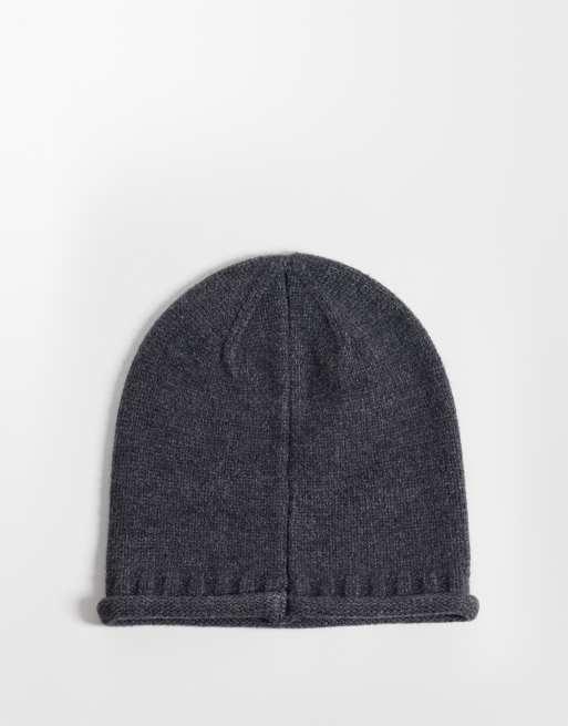 ASOS DESIGN pattern edge rolled hem skull beanie in grey, 3 of 3