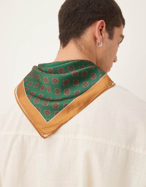 ASOS DESIGN patterned satin scarf in green | ASOS