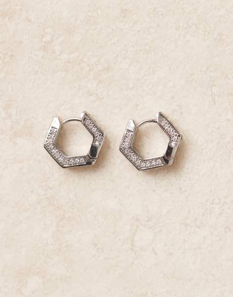 ASOS DESIGN pave crystal hexagon earrings in silver - view 2