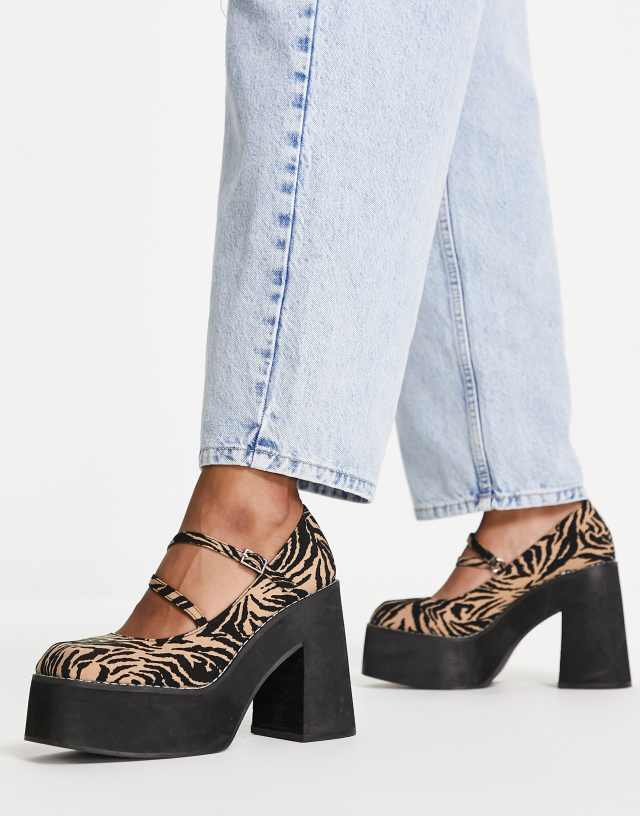 ASOS DESIGN Pavlova chunky high heeled shoes in zebra