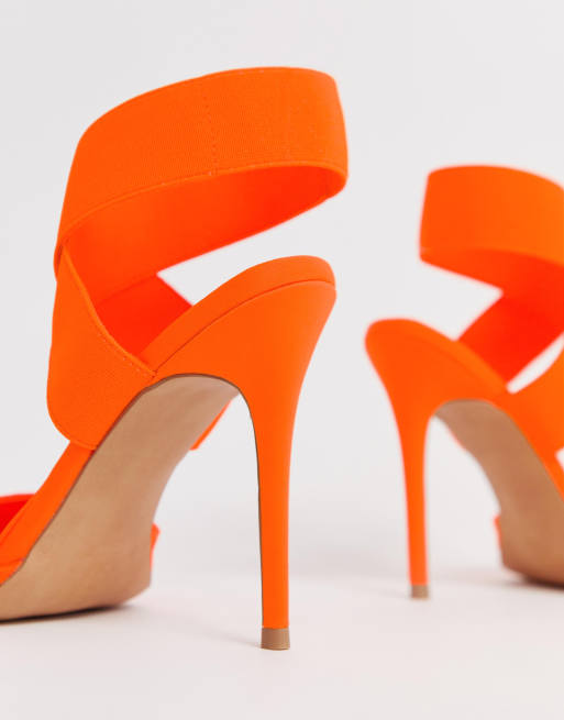 ASOS DESIGN Payback Chaussures talons hauts lastiques pour pieds larges Orange fluo