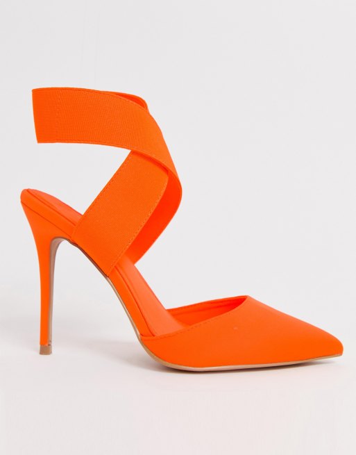 ASOS DESIGN Payback Chaussures talons hauts lastiques pour pieds larges Orange fluo