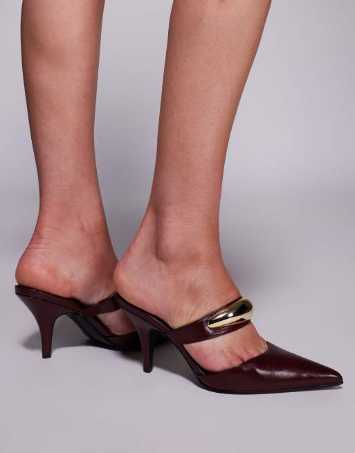 ASOS DESIGN Payback high heeled mules in burgundy, 4 of 4