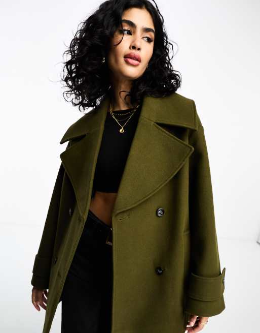 ASOS DESIGN pea coat in khaki