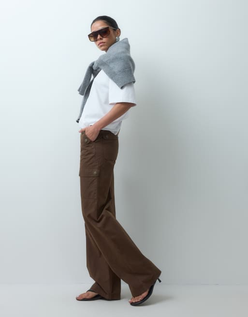 ASOS DESIGN Peached cargo pants with pocket detail in chocolate, 4 of 5