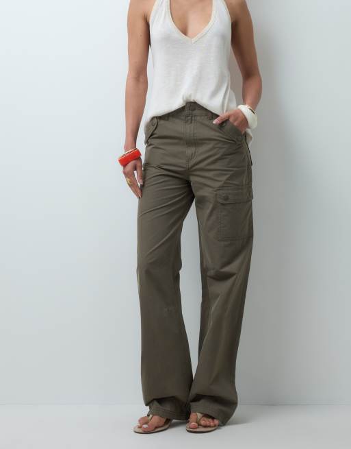 ASOS DESIGN Peached cargo pants with pocket detail in khaki, 3 of 5