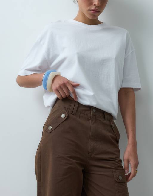 ASOS DESIGN peached cargo trouser with pocket detail in chocolate, 2 of 5