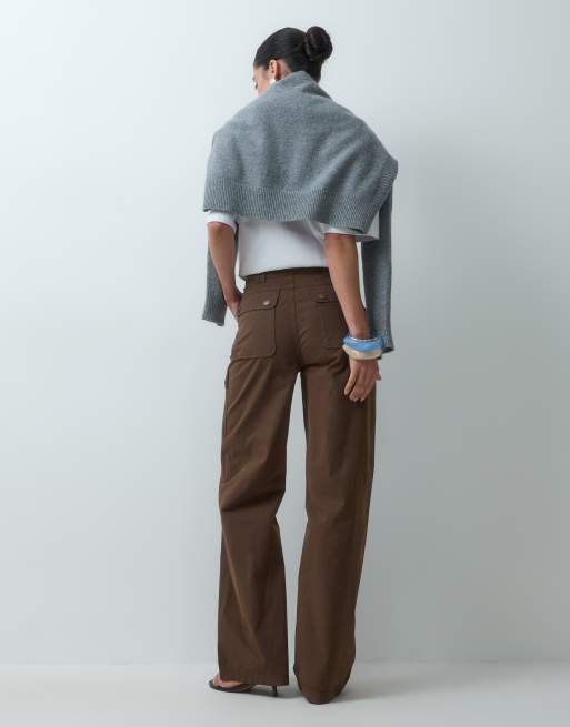 ASOS DESIGN peached cargo trouser with pocket detail in chocolate, 3 of 5