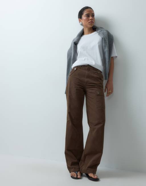 ASOS DESIGN peached cargo trouser with pocket detail in chocolate, 4 of 5