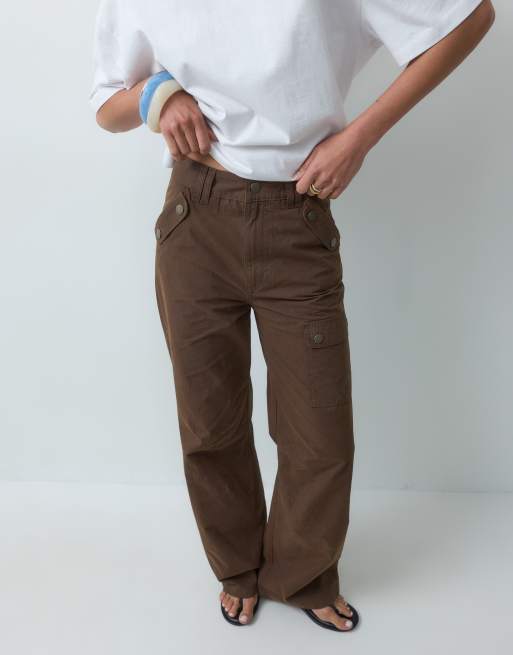 ASOS DESIGN peached cargo trouser with pocket detail in chocolate, 5 of 5