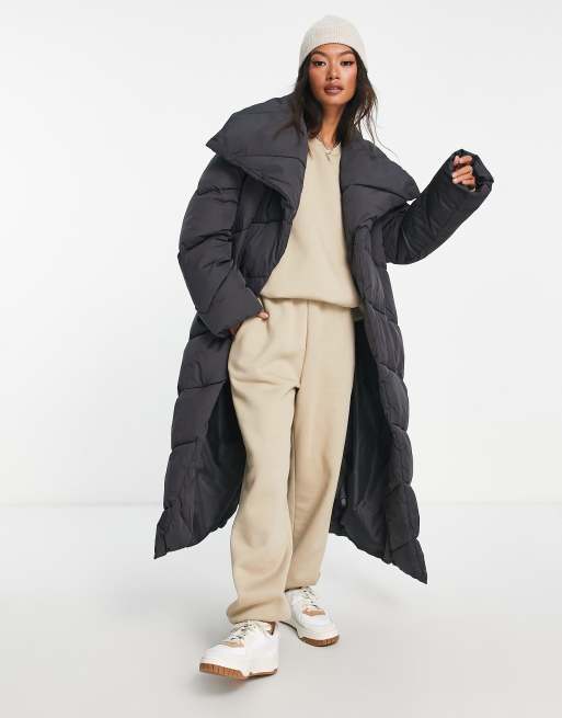 ASOS DESIGN peached chevron longline puffer coat in charcoal