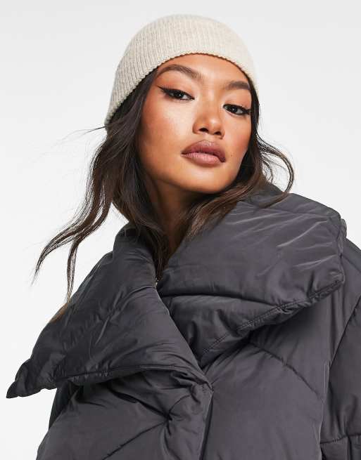 ASOS DESIGN peached chevron longline puffer coat in charcoal