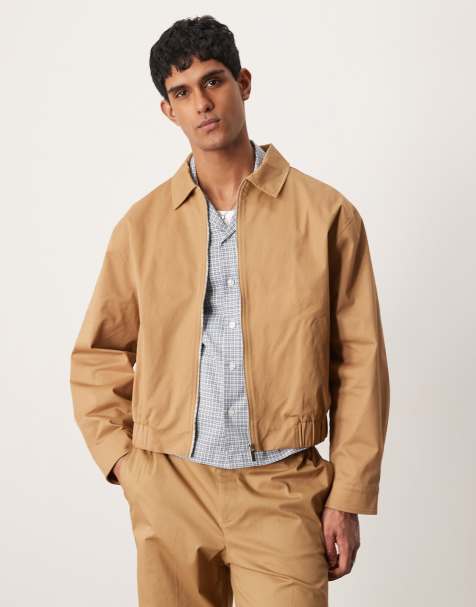 ASOS DESIGN peached cotton rich dressy harrington jacket in camel - part of a set - view 1