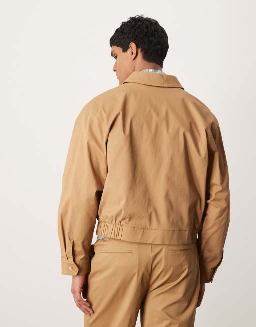 ASOS DESIGN peached cotton rich smart co-ord harrington jacket in camel , 4 of 4