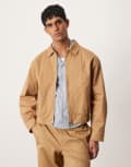 [ASOS DESIGN] ASOS DESIGN peached cotton rich smart harrington jacket in camel (part of a set)-Neutral L CAMEL