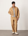 [ASOS DESIGN] ASOS DESIGN peached cotton rich smart oversized tapered pants in camel with elasticated waist (part of a set)-Neutral XS CAMEL