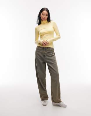 Asos Design Peached Feel Turtle Neck Second Skin Top In Yellow