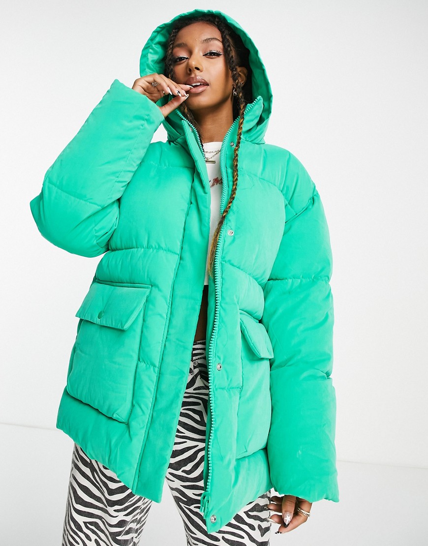ASOS DESIGN peached puffer jacket in green