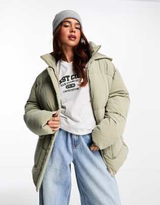 Asos Design Peached Puffer Jacket In Light Khaki-brown