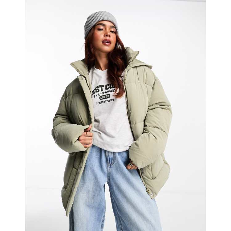 ASOS DESIGN peached puffer jacket in light khaki