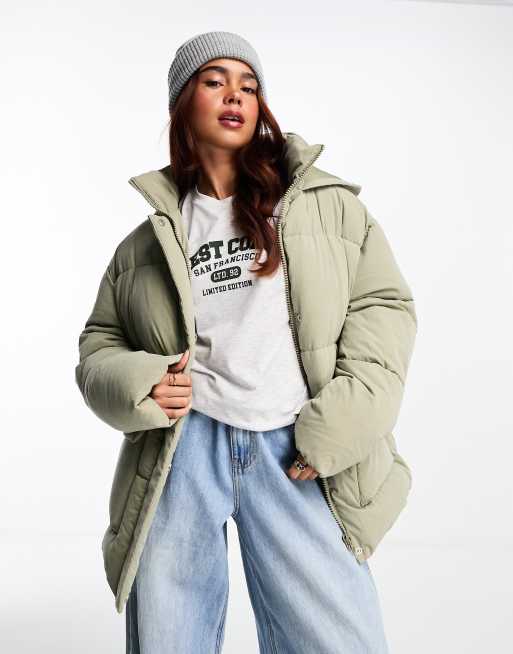 ASOS DESIGN peached puffer jacket in light khaki | ASOS