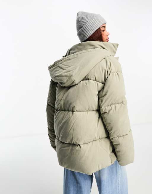 ASOS DESIGN peached puffer jacket in light khaki