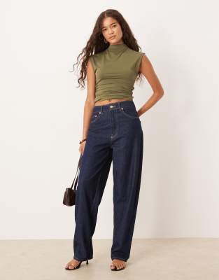 Asos Design Peachskin Modal Cinched Side Longline Top In Green