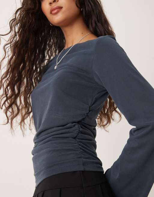 ASOS DESIGN peachskin modal cinched side top in black