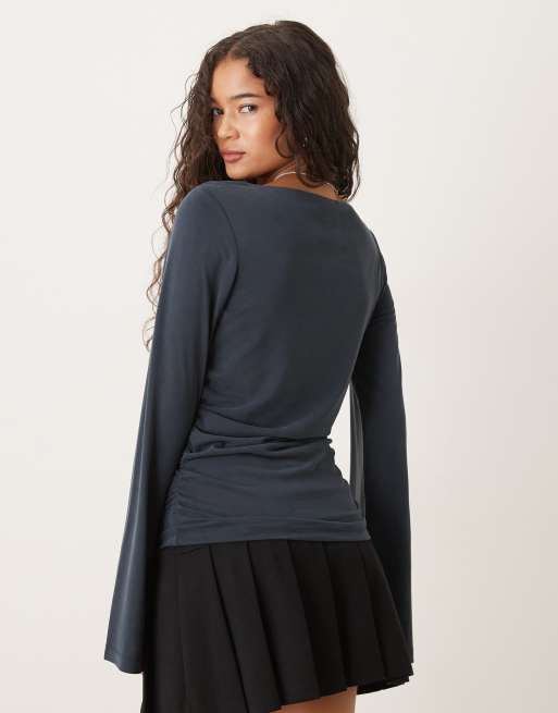 ASOS DESIGN peachskin modal cinched side top in black