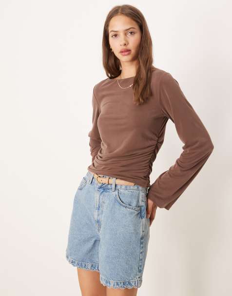 ASOS DESIGN peachskin modal cinched side top in brown - view 1