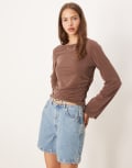 [ASOS DESIGN] ASOS DESIGN peachskin modal cinched side top in brown L BROWN